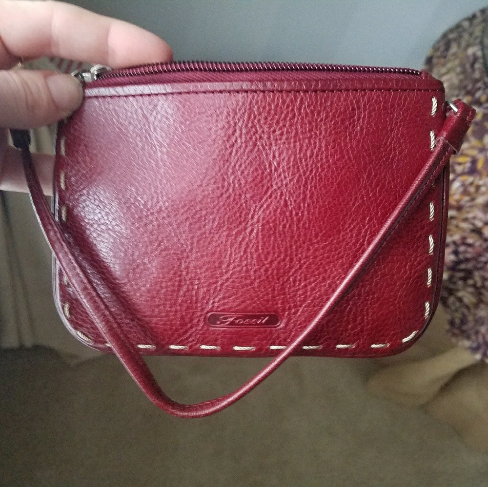 Dark Red Fossil Wristlet